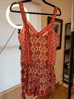 Joie Red and White Floral Print Romper